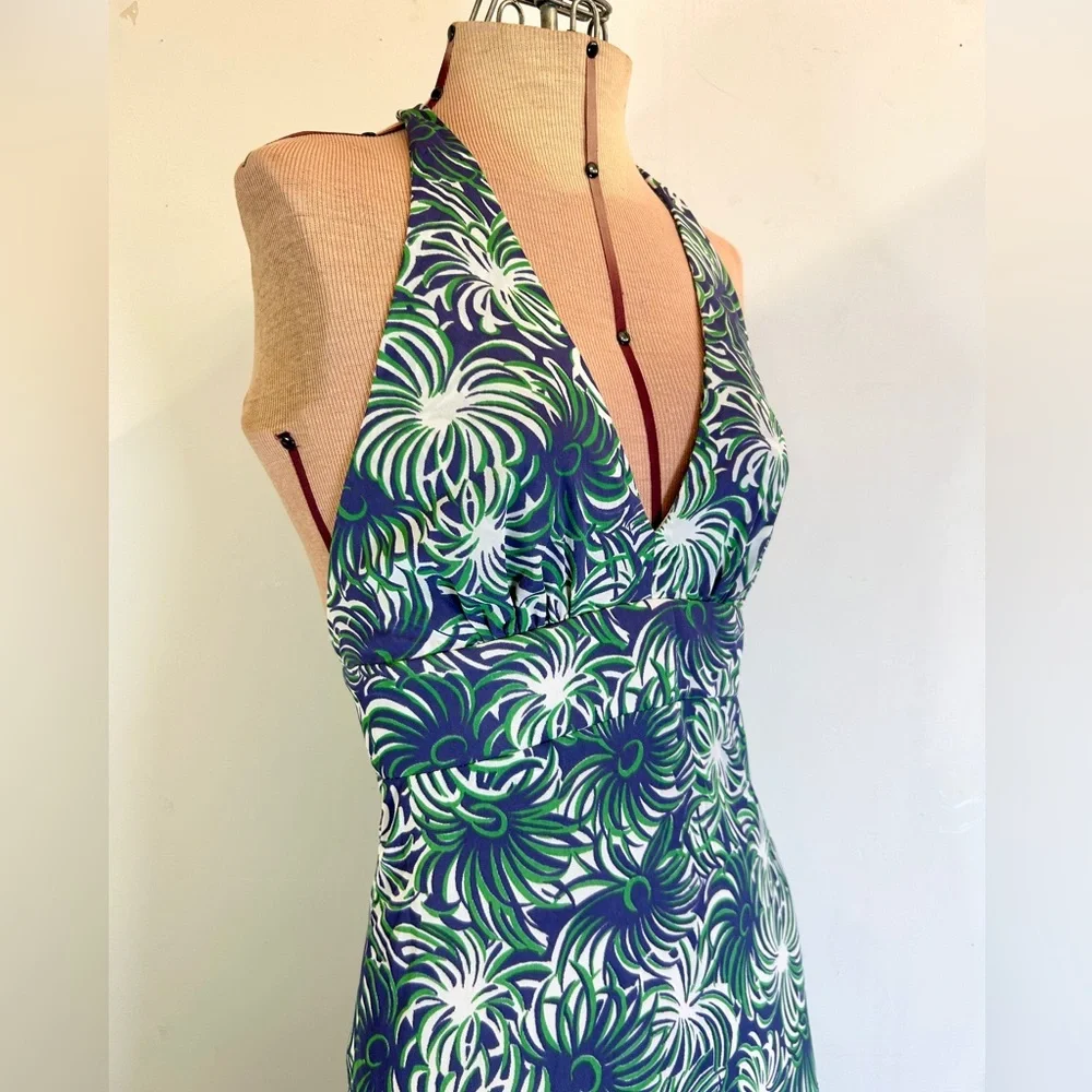Vintage 1970s Halter Maxi Dress Blue Green White Size XS - Picture 4 of 12